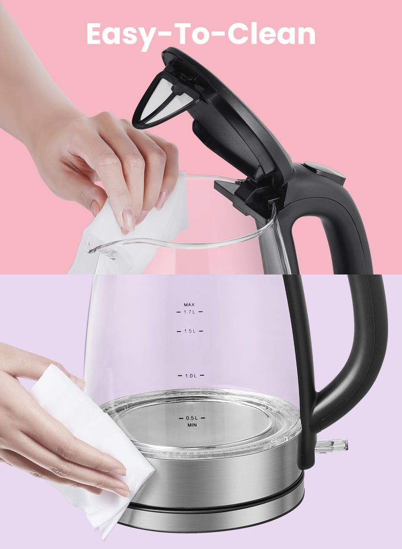 COMFEE' Glass Electric Tea Kettle & Hot Water Boiler, 1.7L, Cordless with LED Indicator, 2200W Fast Boil, Auto Shut-Off and Boil-Dry Protection