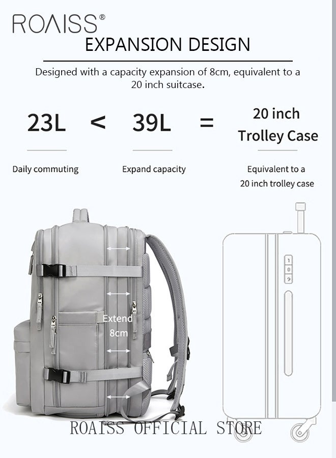 High Capacity Business Travel Backpack Expandable Luggage Bag for Short Trips Dry and Wet Separation Scientific Storage Business Computer Bag Simple Solid Color Design with Independent Shoe Storage