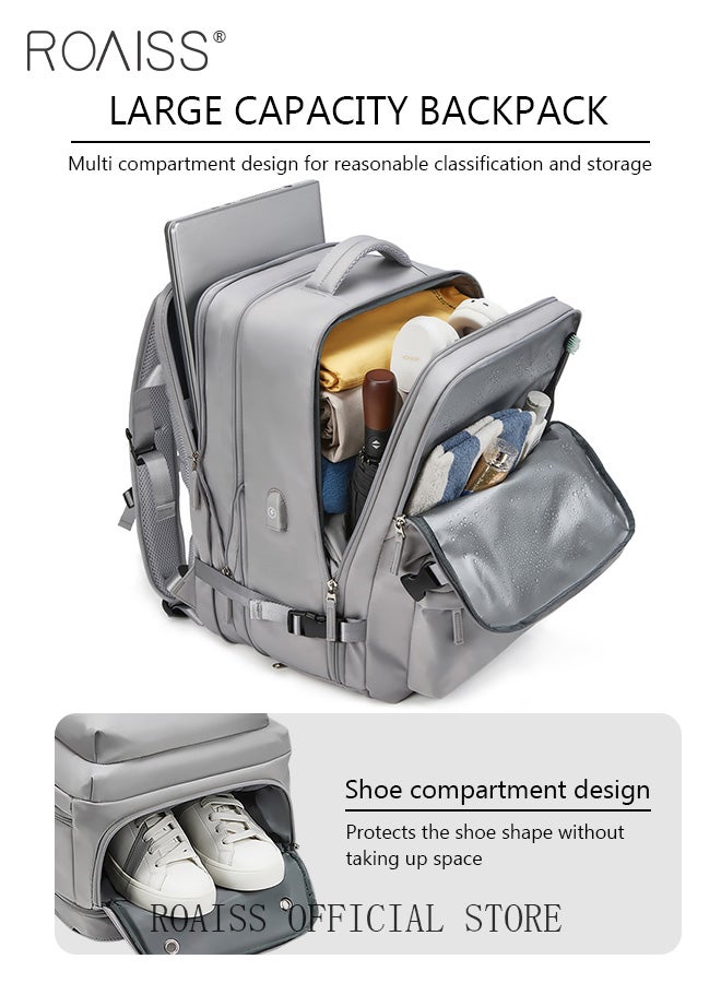 High Capacity Business Travel Backpack Expandable Luggage Bag for Short Trips Dry and Wet Separation Scientific Storage Business Computer Bag Simple Solid Color Design with Independent Shoe Storage