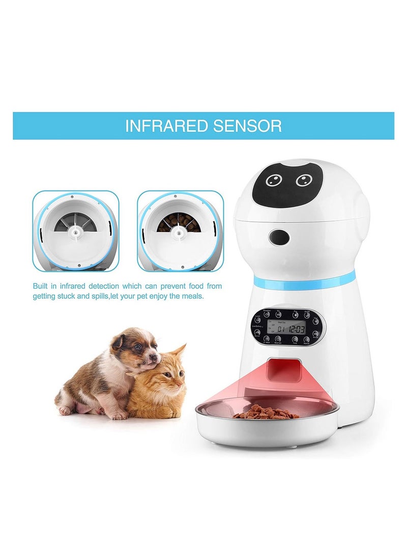 COOLBABY 3.5L Automatic Pet Feeder Dog Cat Feeders 10s Voice Recorder Smart Food Dispenser with Stainless Steel Food Bowl for Cats and Dogs Programmable Timer