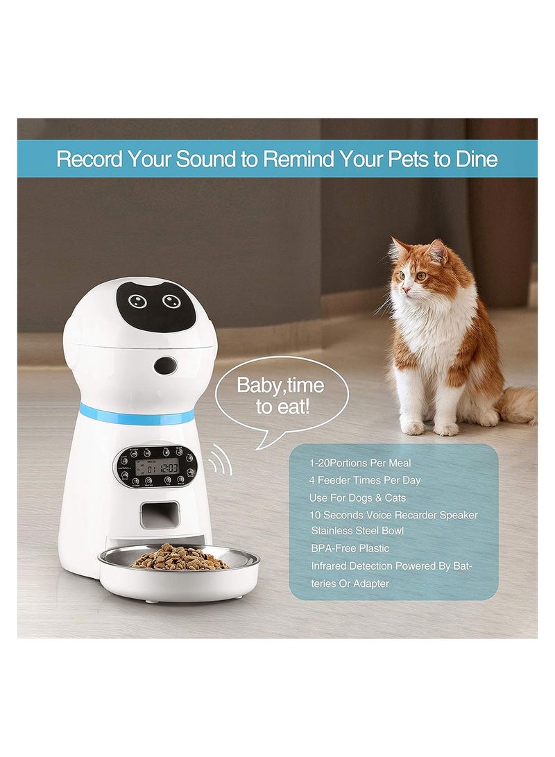 COOLBABY 3.5L Automatic Pet Feeder Dog Cat Feeders 10s Voice Recorder Smart Food Dispenser with Stainless Steel Food Bowl for Cats and Dogs Programmable Timer