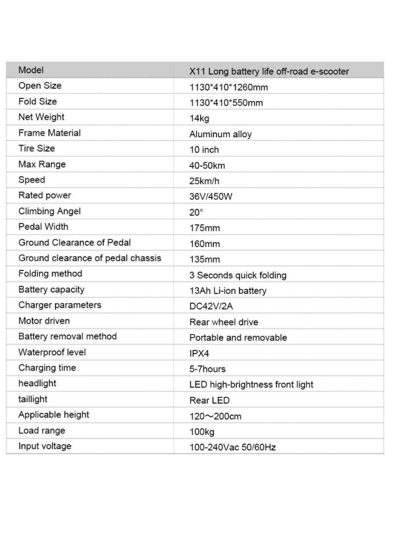 X11 Max Folding Electric Scooter 450W 45KM/Hr 36V 13AH, LED Headlamp, LED Display, App Connectivity