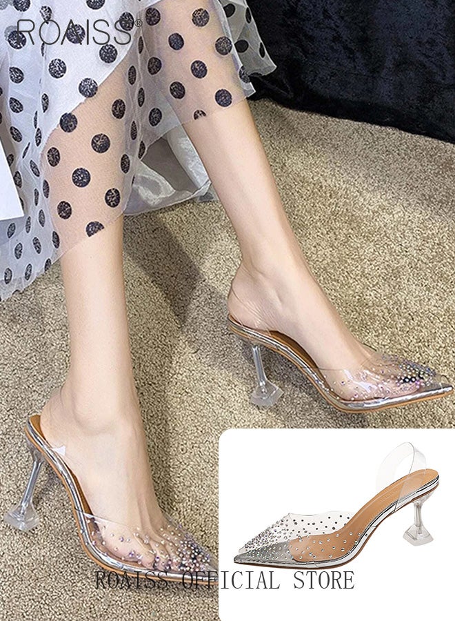 Women's Transparent Rhinestone High Heels Women's Pointed Toe High Heel Sandals Women's Stiletto High Heels