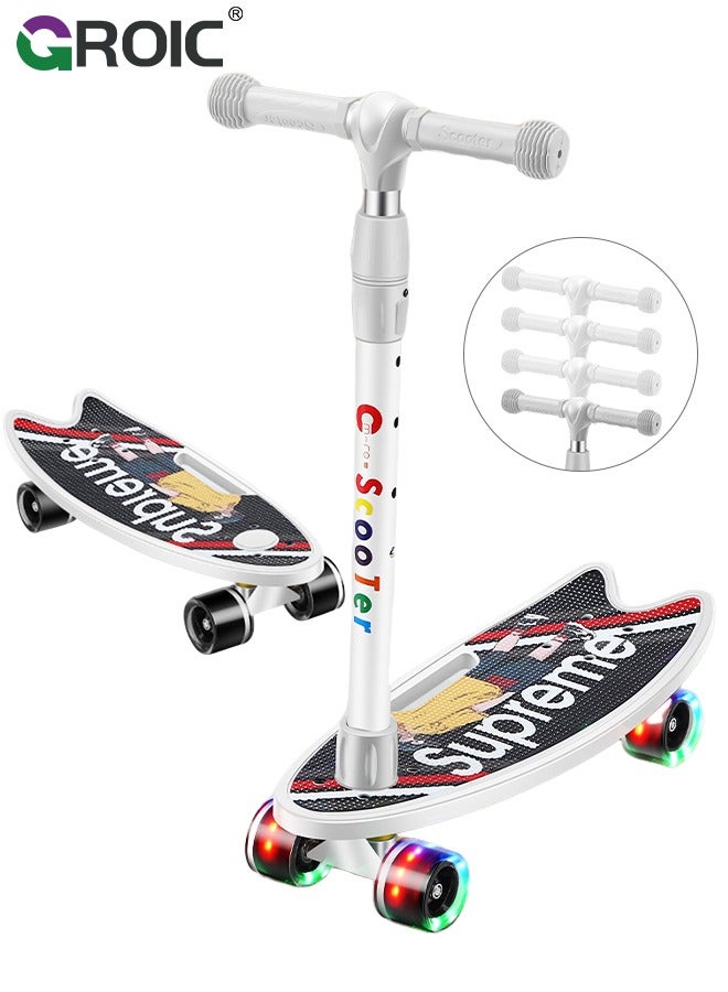 2-In-1 Skateboard, Kids Learner Skateboard, Training Skateboard and Lean-to-Steer scooter with Detachable Stability Handlebar, Mini Cruiser Skateboard with Colorful LED Light up Wheels for Beginners