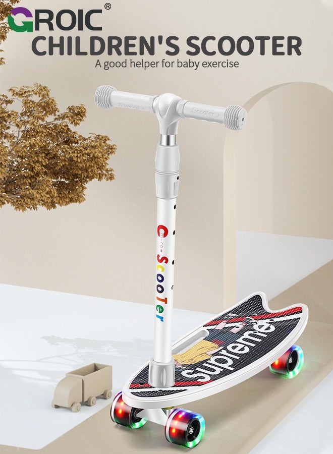 2-In-1 Skateboard, Kids Learner Skateboard, Training Skateboard and Lean-to-Steer scooter with Detachable Stability Handlebar, Mini Cruiser Skateboard with Colorful LED Light up Wheels for Beginners