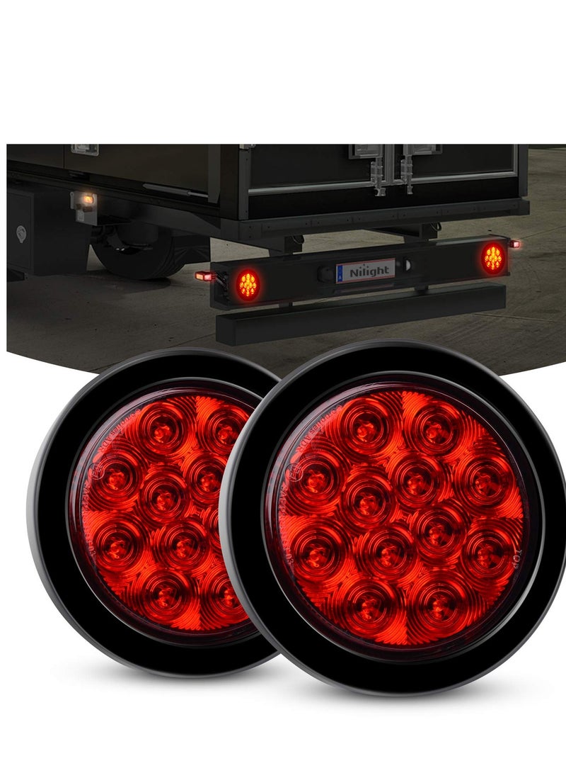 Round Trailer Tail Light, 2PCS 24LED Red Stop Brake Turn Tail Lights, 4 Inch Stainless Steel Trailer Tail Lights for Truck, Van, Camper, Boat, Lorry(DOT Certified)