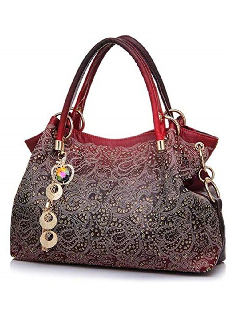Retro Hollow Out Flower Print shoulder Messenger bags Fashion PU Leather Gradient Tassel Handbags For Ladies
