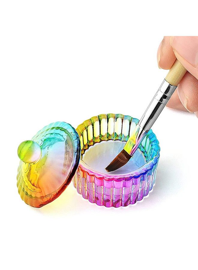 Crystal Colored Glaze Round Shape Acrylic Liquid Powder Glass Dappen Dish Glass Cup W Cap Lid Bowl For Acrylic Nail Art Transparent Kit Napb034Round