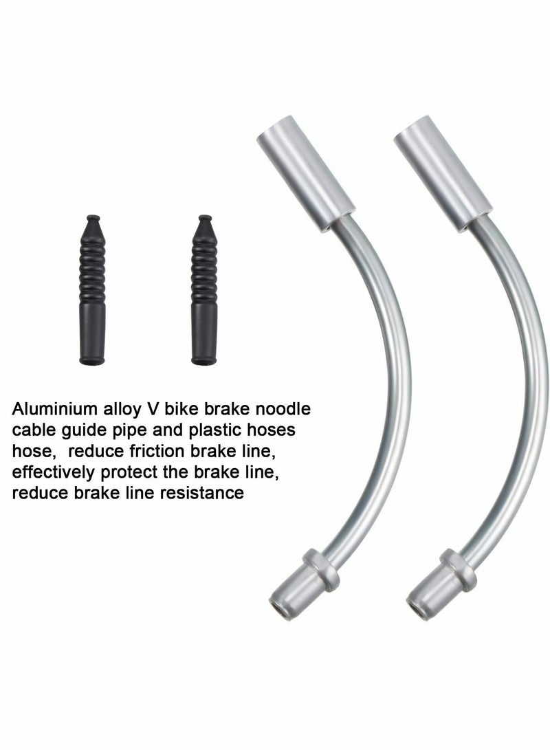 Bike Brake Cable Housing Kit Includes 1 Set Bicycle Brake Line, 2 Pieces V Bike Brake Noodle Cable Guide Pipe and 2 Pieces Plastic Hoses for Road Mountain Bicycle Cycling (Black Brake Line)