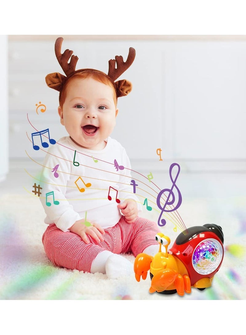 SYOSI Electric Music Crab Baby Toy, Crawling Crab Baby Toy With Music and Led Light Up, Early Learning Educational Toys with Automatically Avoid Obstacles, for Kids