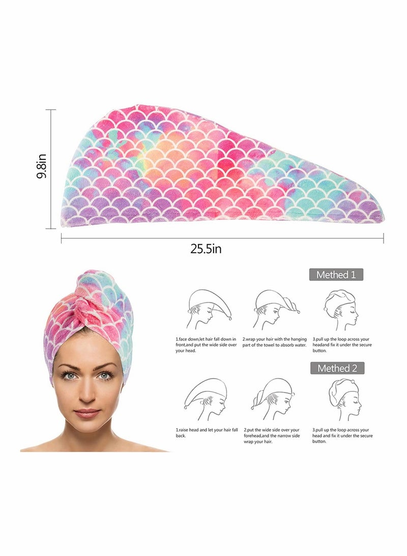 Hair Drying Towel 3 Pack Microfiber Super Absorbent Instant Hair Dry Wrap With Button Anti Frizz Soft Bath Shower Cap Head Towel for Girls Women Ladies Kids Long Thick Hair