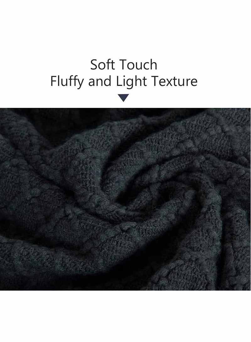 Acrylic Knitted Throw Blanket Lightweight and Soft Cozy Decorative Woven Blanket with Tassels for Travel Couch Bed Sofa Available All Year Round 51 x 67 Inch Dark Grey