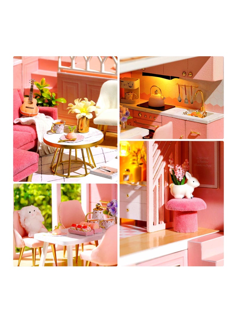 DIY Miniature Dollhouse Kit 1:24 Scale Mini Handmade Wooden Doll House with Music Great Crafts Gift for Birthday Mother's Day Kids Teens Adults Assemble the Villa Model Gift