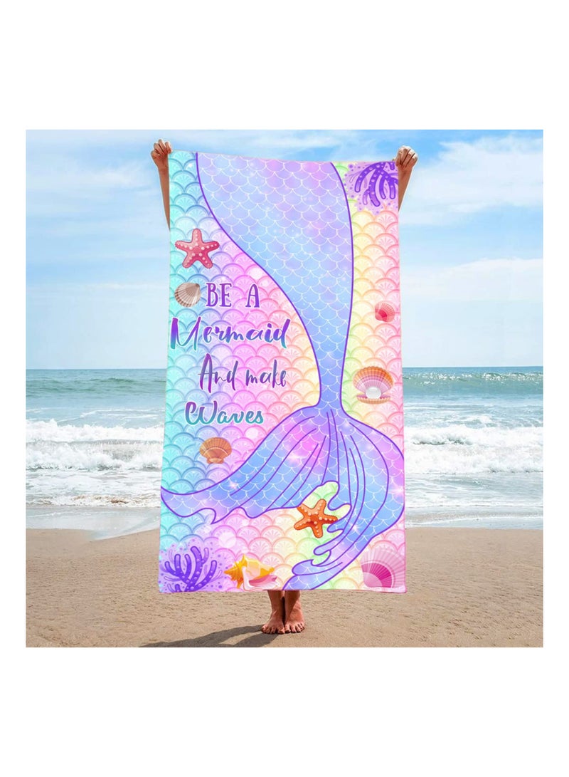 SYOSI, Microfiber Mermaid Beach Towel Oversized, 75x150cm Super Absorbent Quick Dry Beach Pool Swim Camping Towels for Adult Kids, Soft Cute Printed Large Beach Travel Blanket Towel