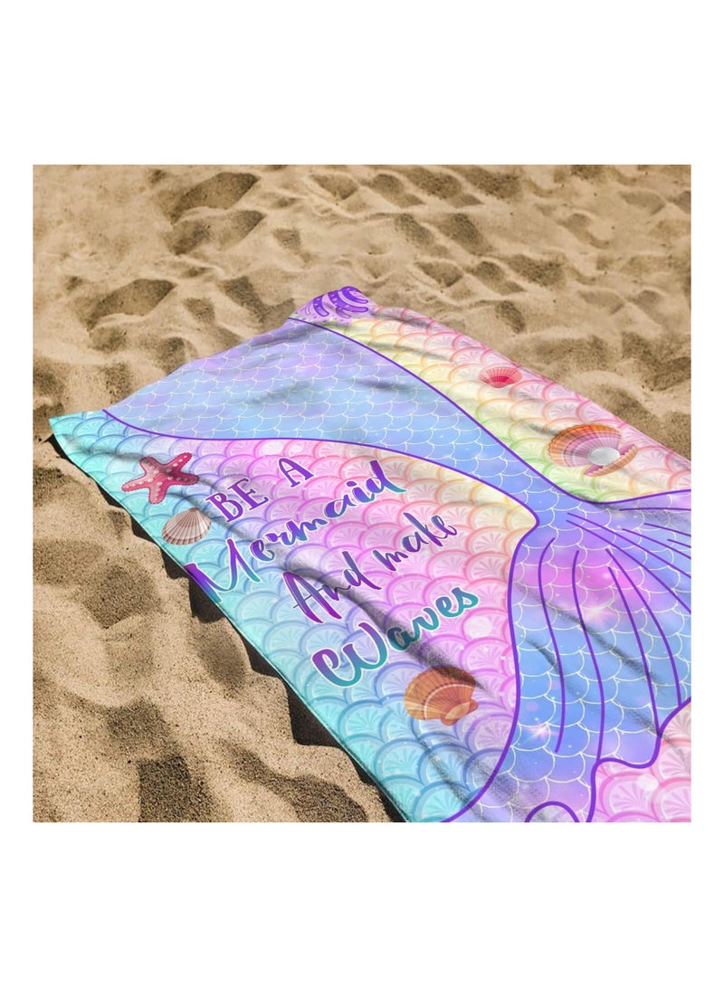 SYOSI, Microfiber Mermaid Beach Towel Oversized, 75x150cm Super Absorbent Quick Dry Beach Pool Swim Camping Towels for Adult Kids, Soft Cute Printed Large Beach Travel Blanket Towel