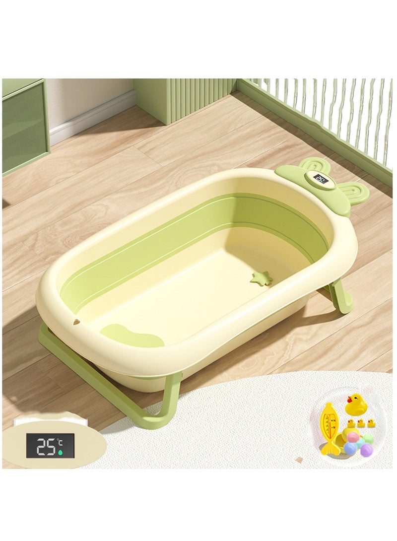 Folding Baby Bathtub, Soaking Skid Proof Collapsible Baby Bathtub Cartoon Safe for Travel for Newborn (Green)