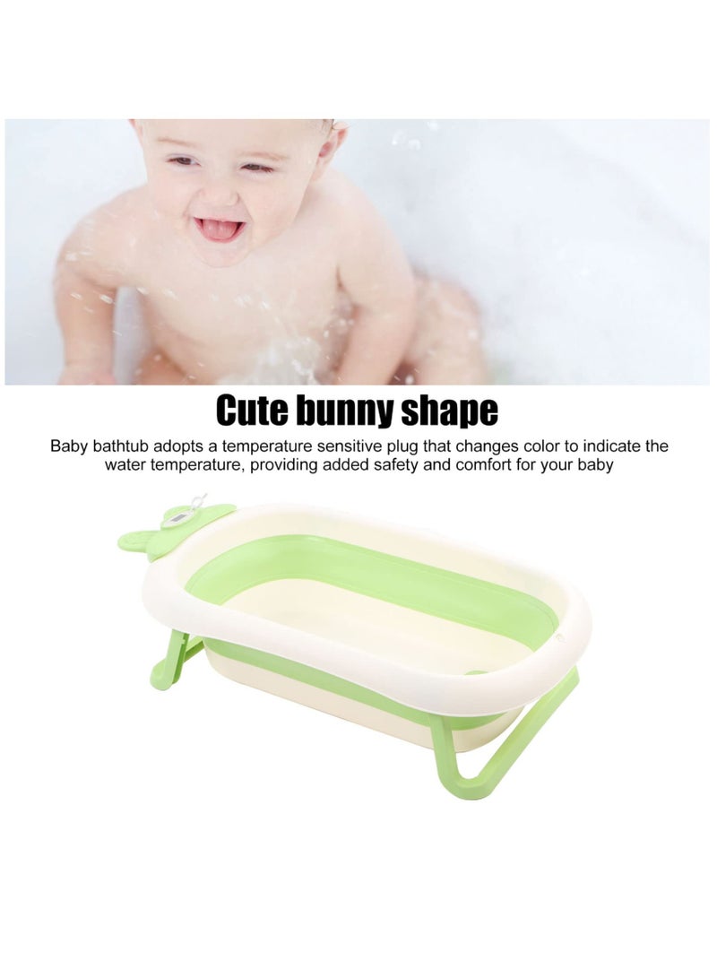 Folding Baby Bathtub, Soaking Skid Proof Collapsible Baby Bathtub Cartoon Safe for Travel for Newborn (Green)