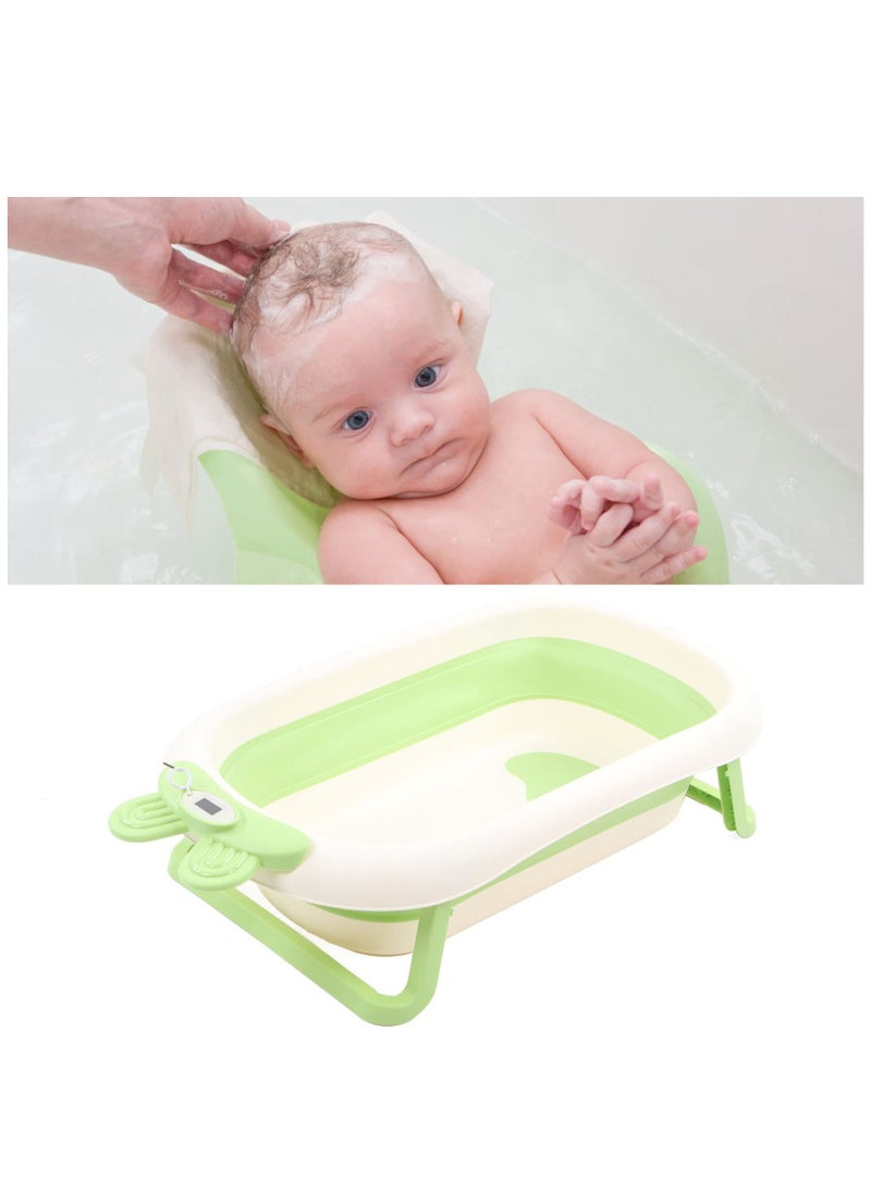 Folding Baby Bathtub, Soaking Skid Proof Collapsible Baby Bathtub Cartoon Safe for Travel for Newborn (Green)