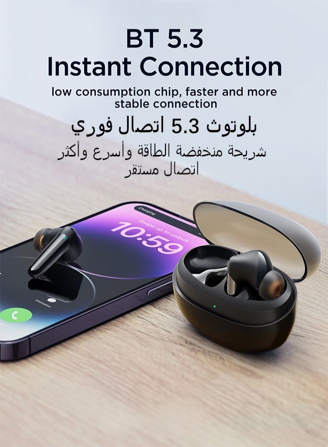 JR-BB1 4 Mic In-Ear True Wireless Bluetooth 5.3 Earphones Low Latency Fast Charging IP54 Waterproof Earbuds With Charging Case Black