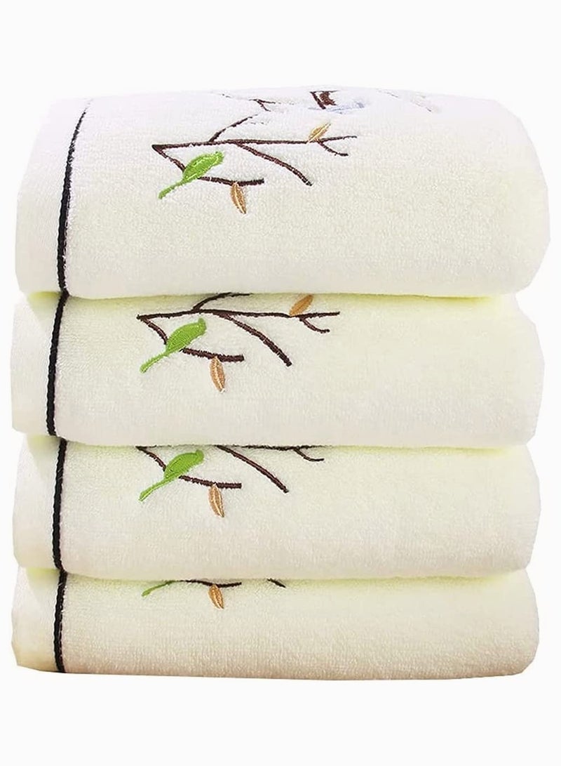 Face Towels SYOSI Bird And Tree Pattern Cotton Highly Absorbent Soft Luxury Towel For Bathroom Milky White 4 Pieces