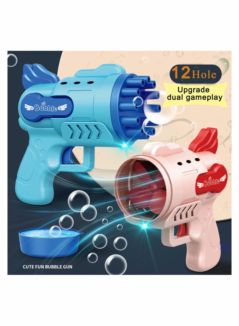 Bubble Gun for Kids 2PCS Automatic Bubble Machine 12 Hole Bubble Maker Summer Toy Bubble Blower with Light Party Favors Bubble Blower Novelty Bubble Blower Gatling Gun Outdoor Toys Bubble Maker