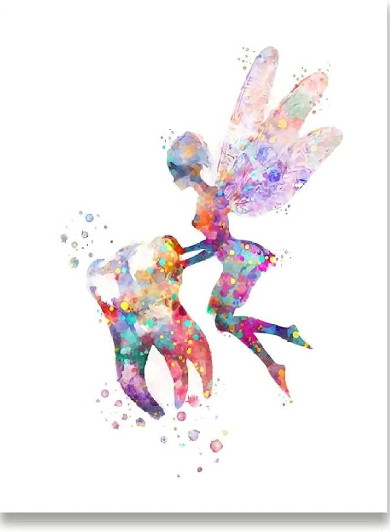 Dental Art Tooth Fairy Canvas Paintings, 3 Pieces Tooth Canvas Painting Color Wall Art Poster Dental Canvas Print Teeth Wall Picture Clinic Decor, Decorative Painting 40X60cm(Unframed)