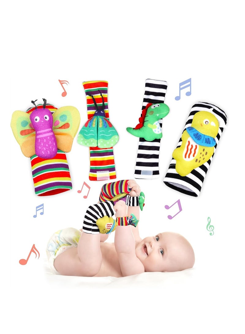 Baby Wrist Rattles Toys and Foot Finder Socks Set Newborn Soft Sensory Toys Infant Socks 0 to 12 Months Educational Learning Development Toys for Baby Boy Girl Gifts