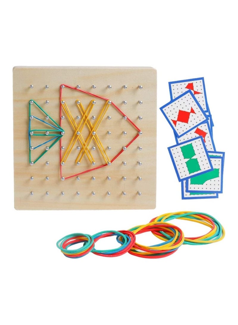 Wooden Puzzle Matrix Math Manipulative Material Graphical Educational Toys with Pattern Cards and Rubber Bands Shape for 3 4 5 Year Old Kids STEM Puzzle Matrix 8x8 Brain Teaser Toys