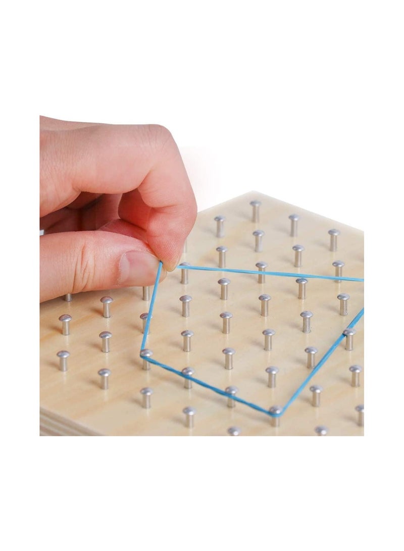 Wooden Puzzle Matrix Math Manipulative Material Graphical Educational Toys with Pattern Cards and Rubber Bands Shape for 3 4 5 Year Old Kids STEM Puzzle Matrix 8x8 Brain Teaser Toys