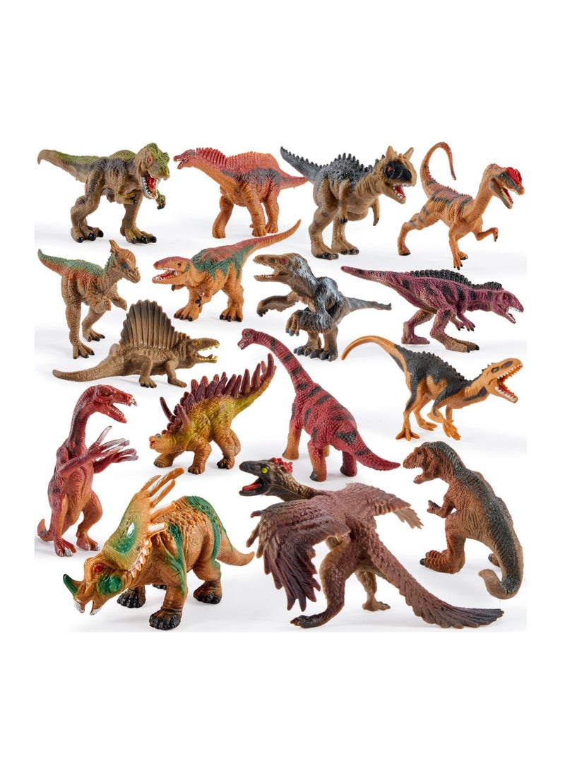 16 Pcs Dinosaur Figures Toys for Boys Children Realistic Dinosaur Toy Figure Playset T Rex Triceratops Dinosaur Set Educational Toys Gift for Age 3 Up Year Old Kids Boy Girl Child