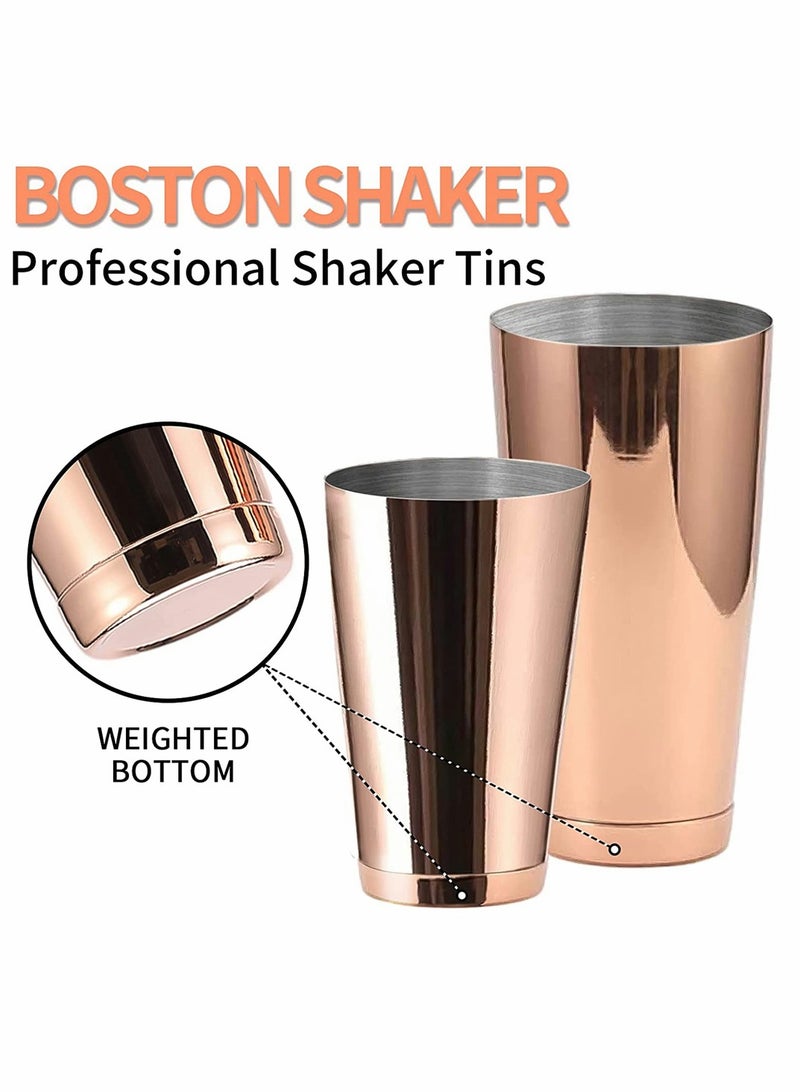 Rose Gold Boston Cocktail Shaker 2 Piece 18oz Unweighted and 28oz Weighted Professional Shaker Bar Set for Professional Bartenders and Home Cocktail Lover Bartending Essential Tools