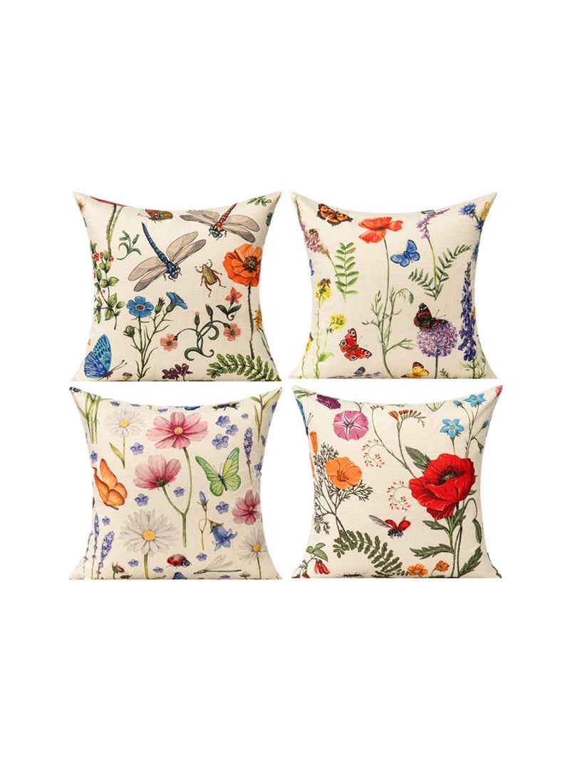 Throw Pillow Covers, Set of 4 Spring Summer Pillow Covers Pillow Covers Linen Decorative Pillow Cases for Sofa Couch Living Room Outdoor (45 * 45 cm)