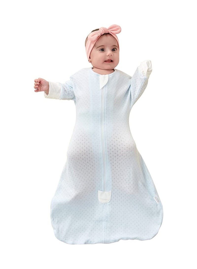 SYOSI Baby Cotton Sleeping Bag, Half-Long Sleeve Baby Mesh Sleep Sack, Wearable Blanket with Hollowed Breathable Dots for Newborn, Light Blue
