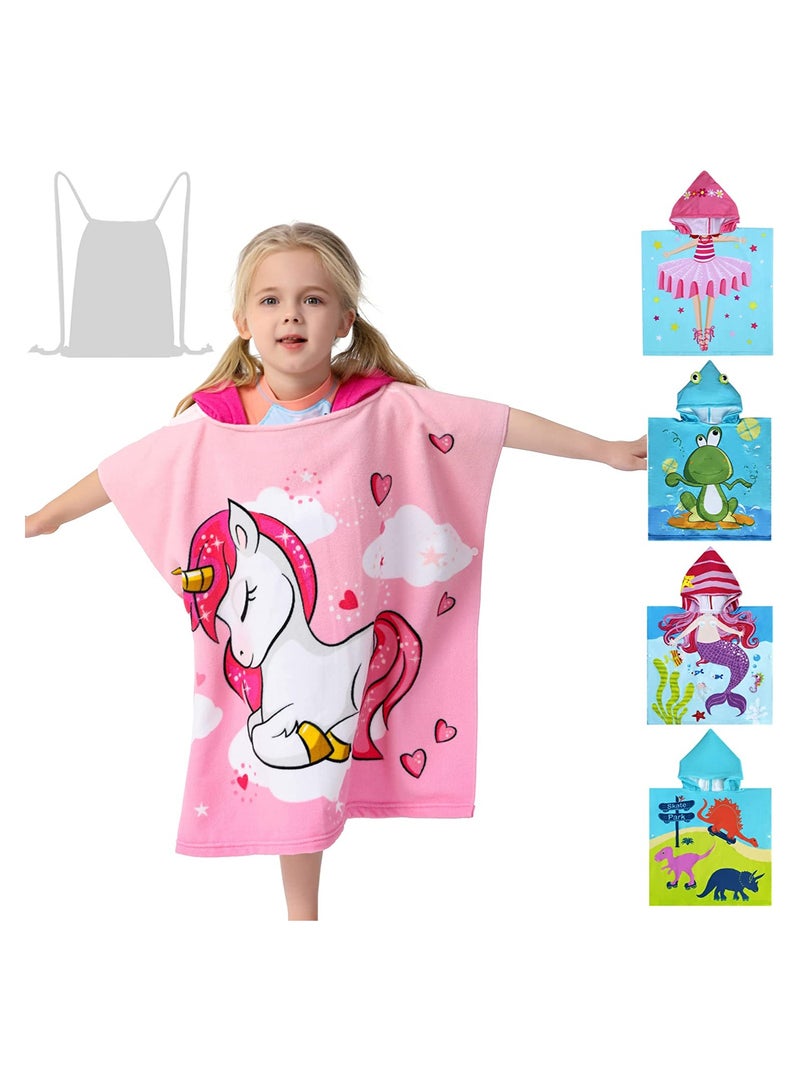 Kids Bath Towel for 1-6 Years Toddler 1Pcs Kids Hooded Towel Microfiber Bath Towel Super Soft Robe Poncho Bathrobe Boys Girls Swimming Beach Holiday Water Playing Pool Bath Coverups (3D Unicorn)