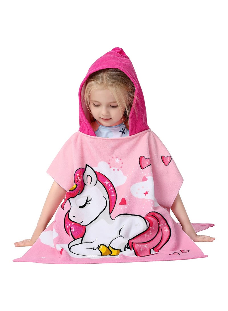 Kids Bath Towel for 1-6 Years Toddler 1Pcs Kids Hooded Towel Microfiber Bath Towel Super Soft Robe Poncho Bathrobe Boys Girls Swimming Beach Holiday Water Playing Pool Bath Coverups (3D Unicorn)