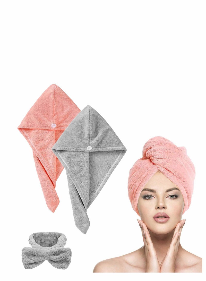 Microfiber Hair Towel Wrap Set - Microfiber Hair Towel for Drying Curly, Long & Thick Hair with Makeup Headband for Women