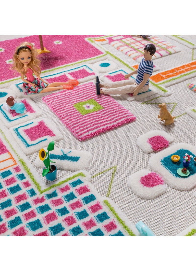 3D Play Carpet Playhouse - Medium | Pink | Activity Playmat for Kids & Children | Bedroom, Living Room, Nursery Rug | Polypropylene | Foldable | 150 cm x 100 cm