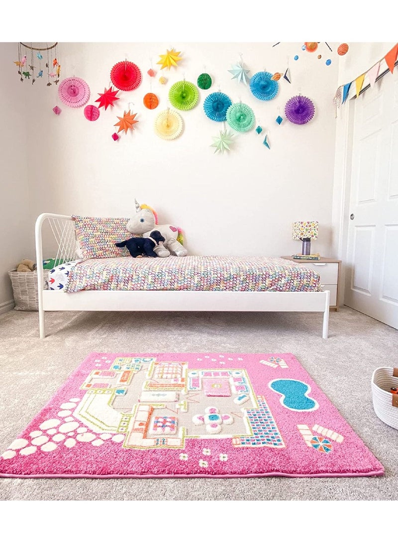 3D Play Carpet Playhouse - Medium | Pink | Activity Playmat for Kids & Children | Bedroom, Living Room, Nursery Rug | Polypropylene | Foldable | 150 cm x 100 cm