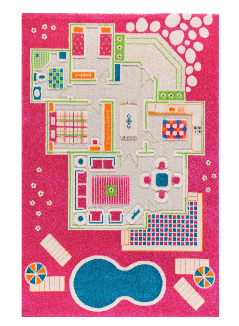 IVI 3D Play Carpet Playhouse | Playmat for Baby, Infants, Kids, Toddlers | Rug for Bedroom, Living Room, Nursery | Soft | Foldable | Portable | Non Toxic | Pink | 78