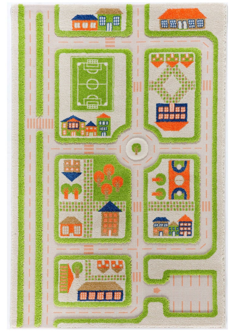 IVI 3D Play Carpet Traffic | Activity Playmat for Baby, Infants, Kids, Toddlers | Rug for Bedroom, Living Room, Nursery | Soft | Foldable | Portable | Non-Toxic | Green | 59