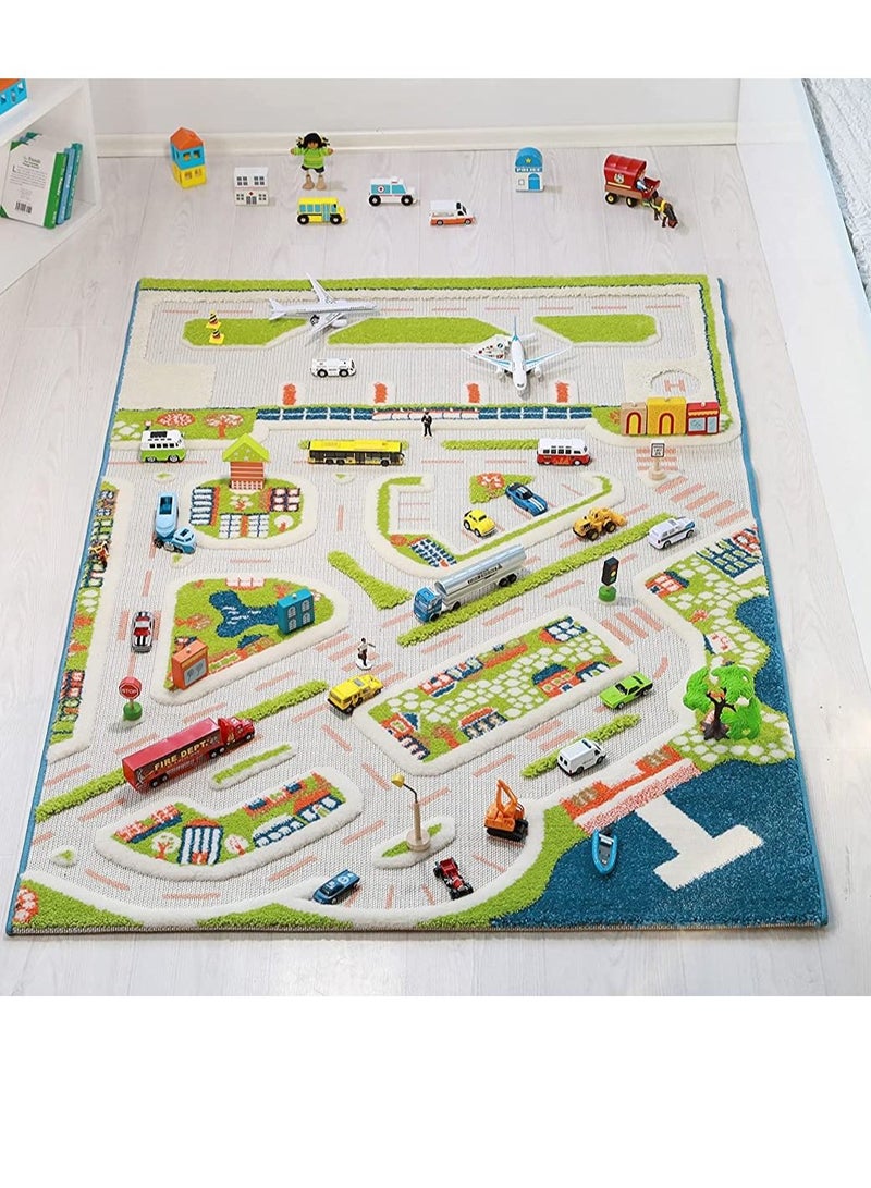 IVI 3D Play Carpet Mini City | Activity Playmat for Baby, Infants, Kids, Toddlers | Rug for Bedroom, Living Room, Nursery | Soft | Foldable | Portable | Non-Toxic | Blue | 71