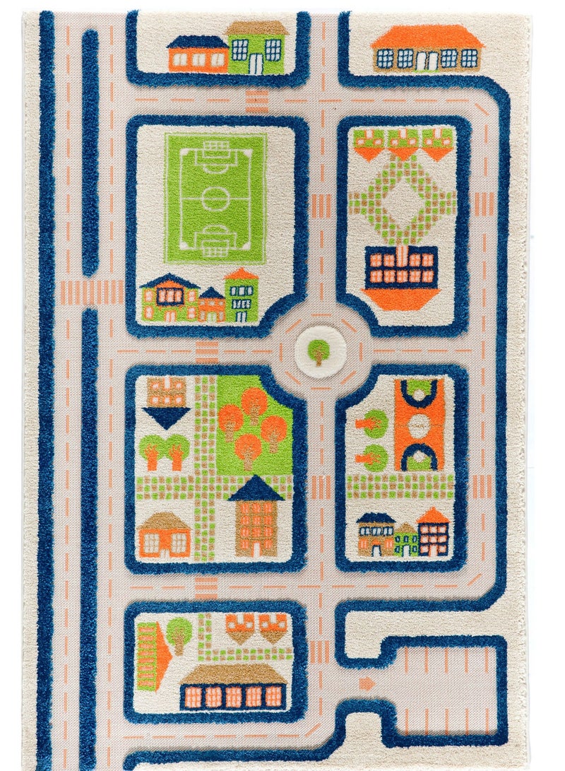 IVI 3D Play Carpet Traffic | Activity Playmat for Baby, Infants, Kids, Toddlers | Rug for Bedroom, Living Room, Nursery | Soft | Foldable | Portable | Non-Toxic | Blue | 59