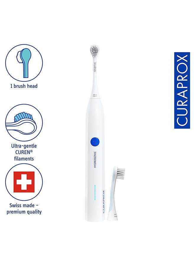 Curaprox Hydrosonic Easy Toothbrush - Curaprox Electric Toothbrush for Adults with 3 Cleaning Levels.