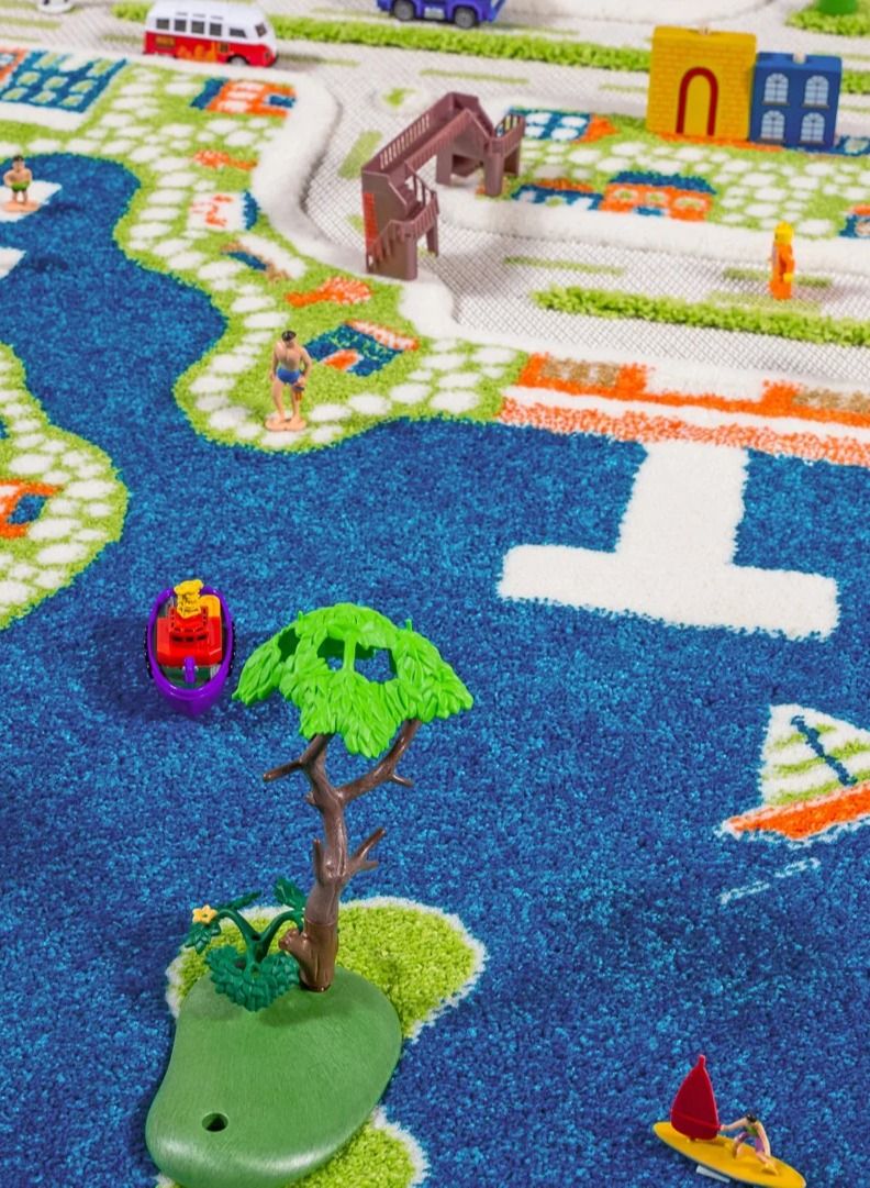 3D Play Carpet Mini City - Medium | Blue | Activity Playmat for Kids & Children | Bedroom, Living Room, Nursery Rug | Polypropylene | Foldable | 150 cm x 100 cm
