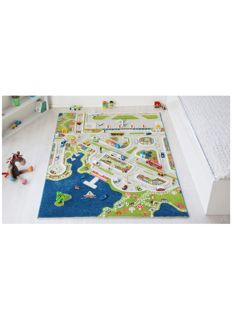 3D Play Carpet Mini City - Medium | Blue | Activity Playmat for Kids & Children | Bedroom, Living Room, Nursery Rug | Polypropylene | Foldable | 150 cm x 100 cm