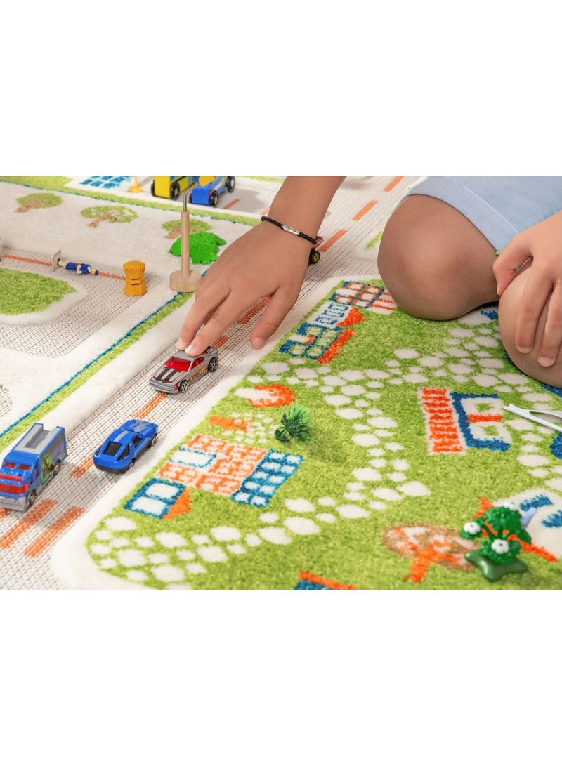 3D Play Carpet Mini City - Medium | Blue | Activity Playmat for Kids & Children | Bedroom, Living Room, Nursery Rug | Polypropylene | Foldable | 150 cm x 100 cm