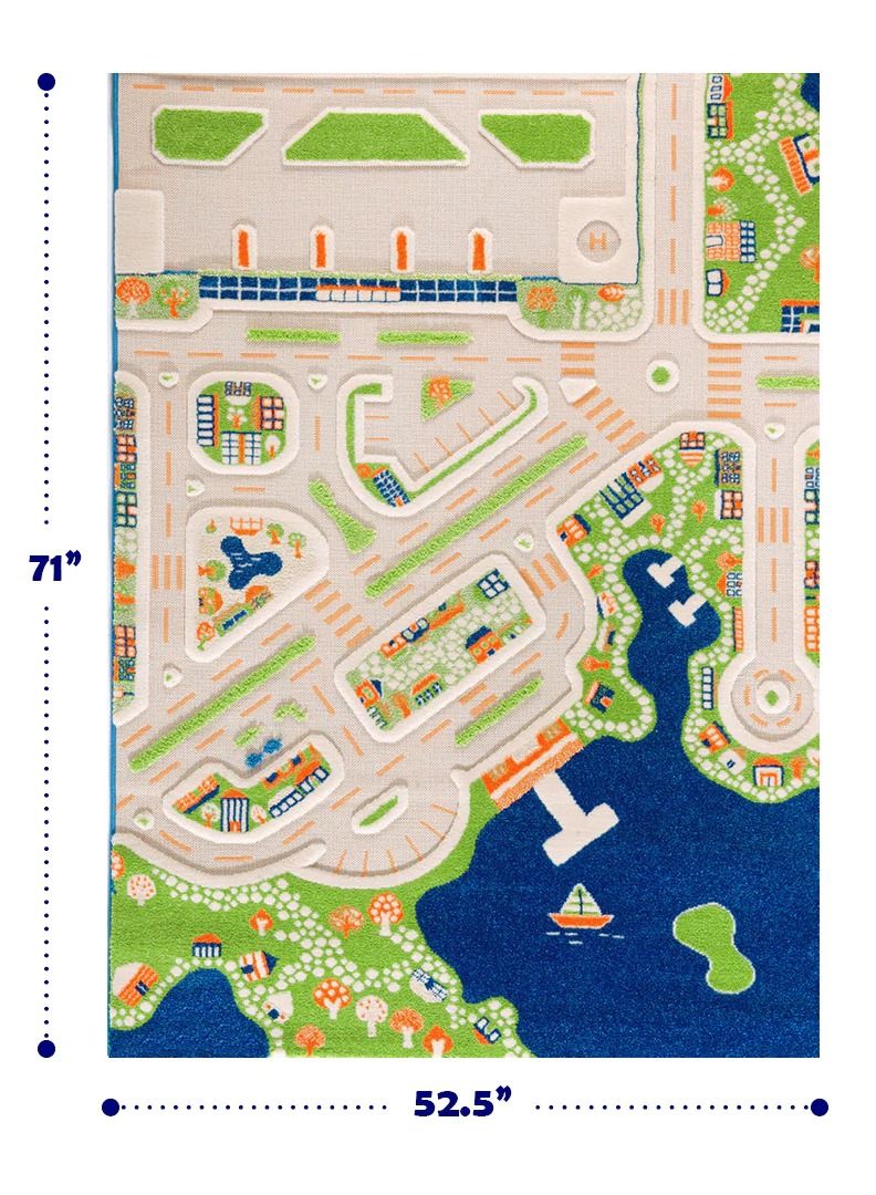 3D Play Carpet Mini City - Medium | Blue | Activity Playmat for Kids & Children | Bedroom, Living Room, Nursery Rug | Polypropylene | Foldable | 150 cm x 100 cm
