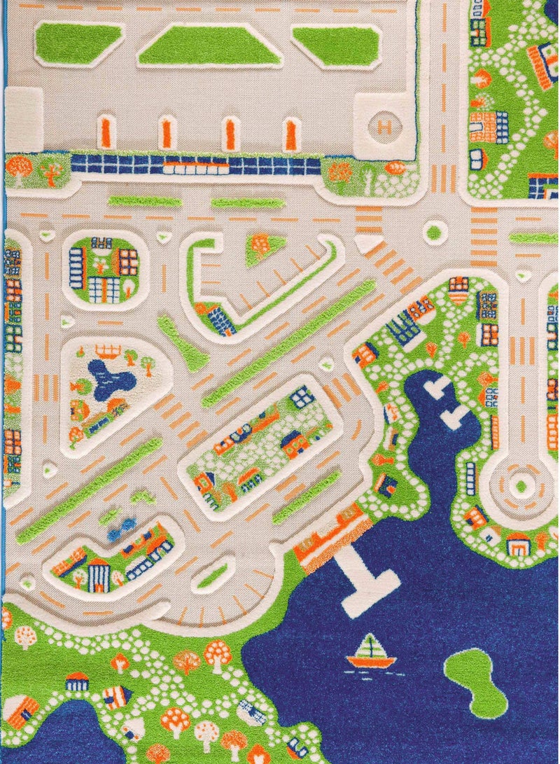 3D Play Carpet Mini City - Medium | Blue | Activity Playmat for Kids & Children | Bedroom, Living Room, Nursery Rug | Polypropylene | Foldable | 150 cm x 100 cm