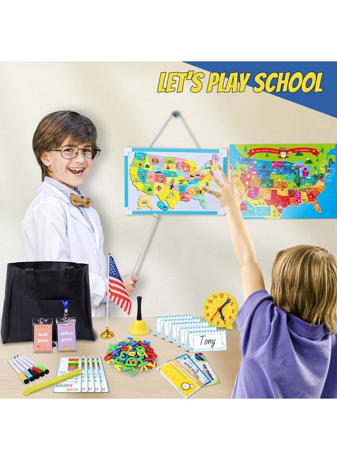 Kids Teacher Play Sets Pretend Play School Teacher Plays Set Toys For Kids With Teacher Bag Whiteboard Learning Clock Educational Posters And Play Teaching Supplies.