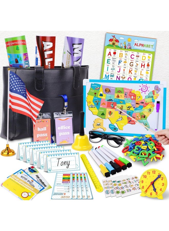 Kids Teacher Play Sets Pretend Play School Teacher Plays Set Toys For Kids With Teacher Bag Whiteboard Learning Clock Educational Posters And Play Teaching Supplies.